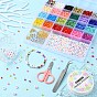 DIY Bracelets Making Kit, Including Cube & Heart Pattern & Acrylic & Glass Seed Beads, Alloy Clasps, Scissors, Tweezers, Elastic Thread