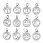 DIY Brass Micro Pave Clear Cubic Zirconia Pendants, with Jump Ring, Flat Round with Constellation/Zodiac Sign