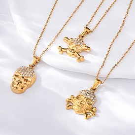 304 ожерелья с подвеской в виде черепа из нержавеющей стали и стразами