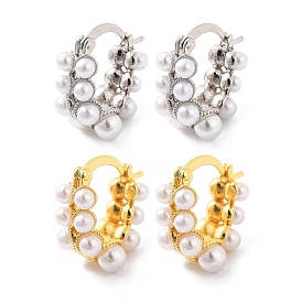 Rack Plating Brass ABS Imitation Pearl Hoop Earrings, Lead Free & Cadmium Free, Long-Lasting Plated