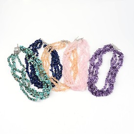 Чип драгоценных камней бисерные многожильных ожерелья, с тумбетерами из сплава, 15.75 дюйм (40 см)