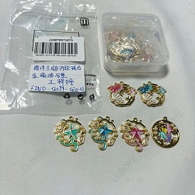 12 pcs 6 styles océan thème rack placage alliage émail pendentifs, avec abs imitation perle, or, charme plat rond