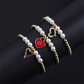 Fashionable Copper Micro-inlaid Zircon Heart-shaped Jewelry - Copper Plated Real Gold Oil Drop Love Lady Bracelet.