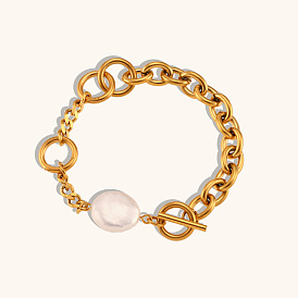 18K Gold Plated Pearl Bracelet with O Chain for Women's Fashion Jewelry