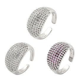 Real Platinum Plated Brass Micro Pave Clear Cubic Zirconia Cuff Rings, Open Rings for Women