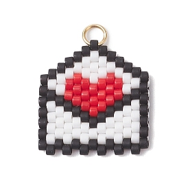 Подвески-конверты в форме сердечек из бисера, подвески из стеклянных бусин с узором ткацкого станка, с 304 кольцами из нержавеющей стали