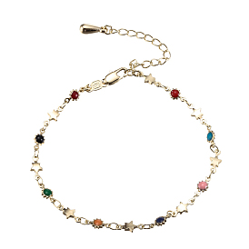 Brass Enamel Link Bracelets, with Lobster Claw Clasps, Star & Sunflower