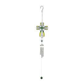 Corss Glass Hanging Ornaments, Aluminum Tube Tassel Wind Chime for Home Outdoor Decoration