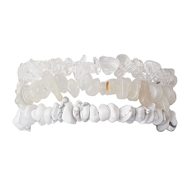 3Pcs Gemstone Chip Beaded Stretch Bracelet Sets