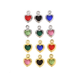 Heart Rack Plating Brass Glass Pendants, Cadmium Free & Lead Free, Long-Lasting Plated