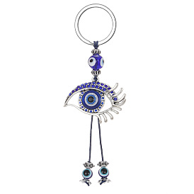 Blue Devil Eye Hollow Out Eyelash Keychain Pendant Beaded Bag Charm Jewelry
