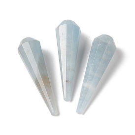 Natural Aquamarine Beads, Half Drilled, Faceted, Cone
