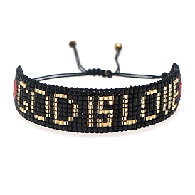 Word GOD IS LOVE Loom Pattern MIYUKI Seed Beads Bracelets for Women, Adjustable Nylon Cord Braided Bead Bracelets