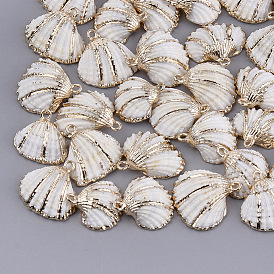Electroplate Sea Shell Pendants, with Iron Findings, Golden