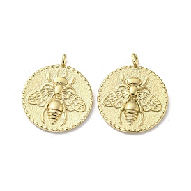 304 Stainless Steel Pendants, Flat Round with Bees Charms