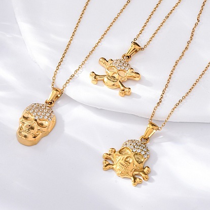 304 ожерелья с подвеской в виде черепа из нержавеющей стали и стразами