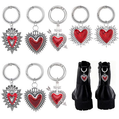 8 шт 4 стили сплав эмаль обувь подвески, сердце, с литыми пружинными кольцами