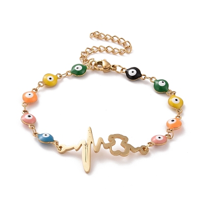 Вакуумное покрытие pvd 304 браслет из нержавеющей стали с сердечным ритмом, красочный эмалевый браслет с цепями от сглаза для женщин