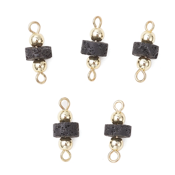 Подвески-фигурки из натурального лавового камня в форме диска и гальванизированного немагнитного синтетического гематита с круглыми бусинами, с 304 двойными петлями из нержавеющей стали, золотые
