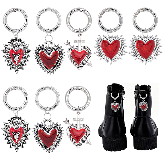 8 шт 4 стили сплав эмаль обувь подвески, сердце, с литыми пружинными кольцами