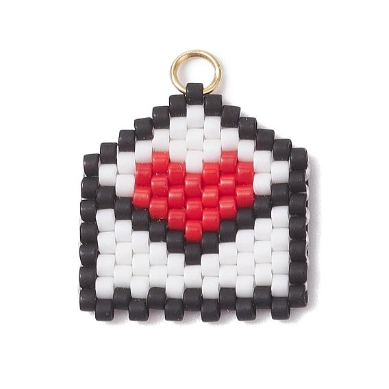 Подвески-конверты в форме сердечек из бисера, подвески из стеклянных бусин с узором ткацкого станка, с 304 кольцами из нержавеющей стали