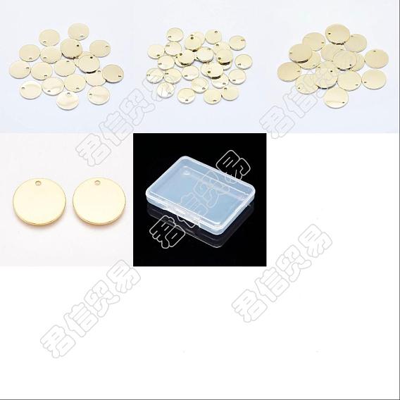 40Pcs 4 Style Brass Pendant, Long-Lasting Plated, Nickel Free, Flat Round