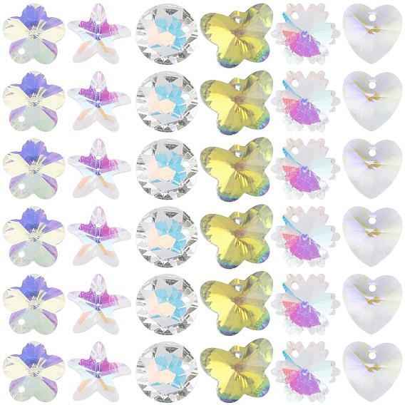 Faceted Glass Charms, AB Color Plated, Mixed Shapes