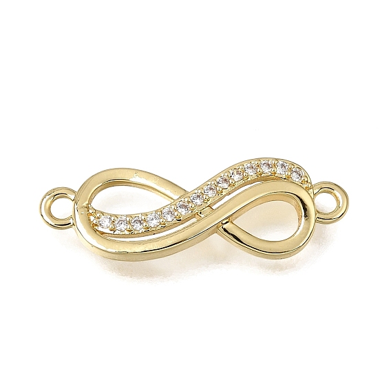 Brass Micro Pave Clear Cubic Zirconia Connector Charms, Infinity Links, Rack Plating, Long-Lasting Plated, Cadmium Free & Lead Free