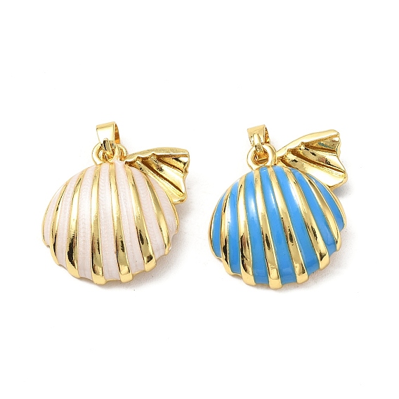 Подвески из латунной эмали с жемчугом, формы раковины, с пластмассовой жемчужиной abs, реальный 18 k позолоченный