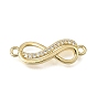 Brass Micro Pave Clear Cubic Zirconia Connector Charms, Infinity Links, Rack Plating, Long-Lasting Plated, Cadmium Free & Lead Free