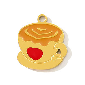 304 нержавеющей стальной эмали подвески, амулеты чашка кофе, ионное покрытие (ip), реальный 18 k позолоченный