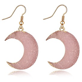 Boho Resin Moon Earrings with Natural Stone Look and Hollow Design