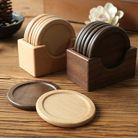Wooden coaster set black walnut solid wood round placemat heat insulation pad 6 pieces boxed bottom bracket lettering