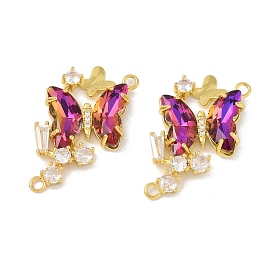 Brass Pave Medium Violet Red & Clear Cubic Zirconia Connector Charms, Butterfly Links