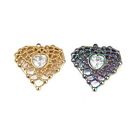 304 из нержавеющей стали горный хрусталь подвески, ионное покрытие (ip), сердце прелести