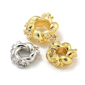 Rack Plating Brass Cubic Zirconia Beads,  Long-Lasting Plated, Lead Free & Cadmium Free