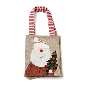 Christmas Santa Claus Gift Handbags, Linen and Non-woven Fabric Shoulder Bags