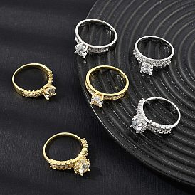 Кольца из латуни с микропаве, прозрачные кольца с кубическим цирконием, плоско-круглые, долговечный, стойки покрытие, без кадмия и без свинца