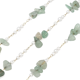 Цепочки ручной работы из натурального зеленого авантюрина и имитации АБС-пластика., с 316 хирургическими цепями из нержавеющей стали, ионное покрытие (ip), несварные, с катушкой