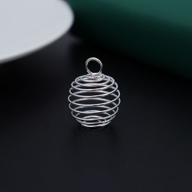 Carbon Steel Spiral Bead Cage Pendants, Hollow Spring Ball Charms