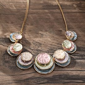 Summer Beach Alloy Colorful Enamel Multi Layer Flat Round Bib Necklaces