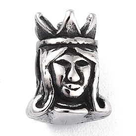 304 Stainless Steel European Beads, Large Hole Beads, Tibetan Style, Queen Portait