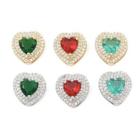 Brass Micro Pave Cubic Zirconia Slide Charms, Long-Lasting Plated, Heart