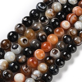 Natural Eye Agate Beads Strands, Striped Agate/Banded Agate Beads, Dyed & Heated, Round