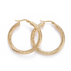 304 Stainless Steel Hoop Earrings, Hypoallergenic Earrings, Textured