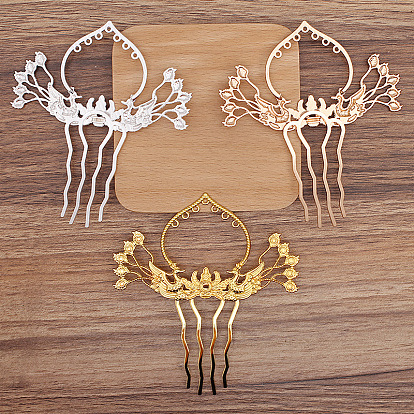 Phoenix Alloy Hair Comb Findings, with Iron Comb and Loop, Round Bead Settings