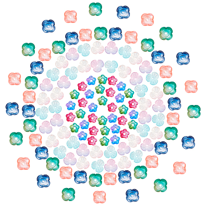 180 Pcs 9 Styles Transparent Spray Painted Glass Bead Caps