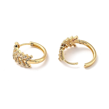 Clear Cubic Zirconia Leaf Hoop Earrings, Rack Plating Brass Jewelry for Women