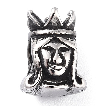 304 Stainless Steel European Beads, Large Hole Beads, Tibetan Style, Queen Portait