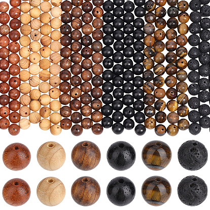 240 шт. 4 цветные круглые бусины из натурального дерева и 60 шт. натуральный тигровый глаз и 60 шт. наборы фурнитуры из натурального лавового камня